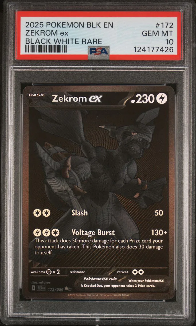 2025 #172 Zekrom EX PSA 10 Blk EN-Black Bolt Pokemon
