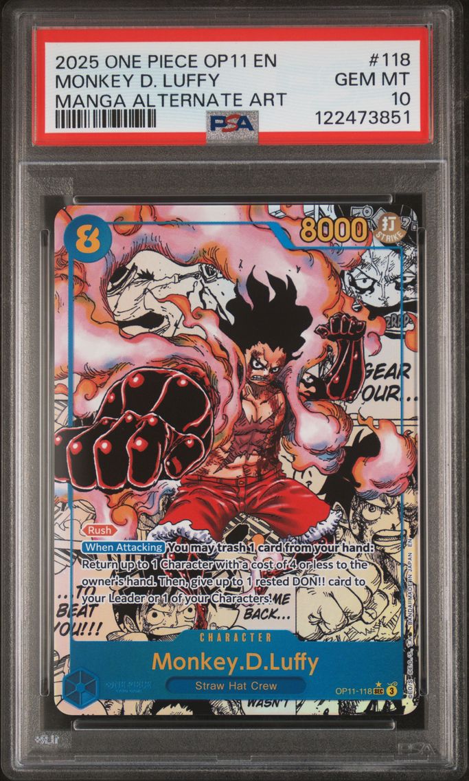 2025 #118 Monkey D. Luffy PSA 10 One Piece OP11-A Fist of Divine Speed Pokemon