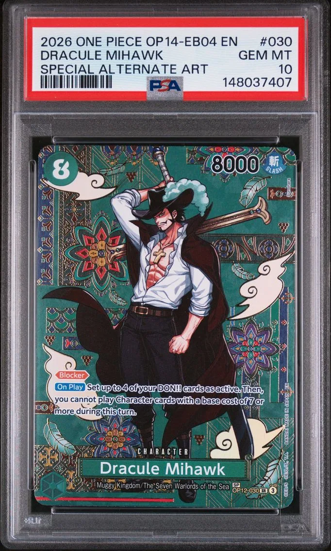 2026 #030 Dracule Mihawk PSA 10 One Piece OP14-EB04-the Azure Sea's Seven