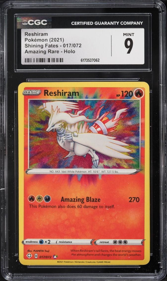 2021 Pokemon Sword & Shield Shining Fates Amazing Rare Reshiram #17 CGC 9 MINT