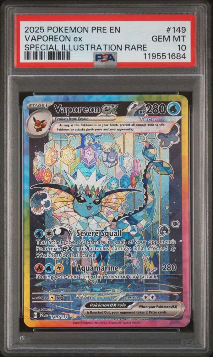2025 #149 Vaporeon EX PSA 10 Pre EN-Prismatic Evolutions