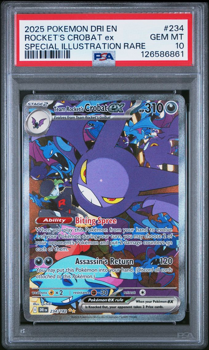 2025 #234 Team Rocket's Crobat EX PSA 10 Dri EN-Destined Rivals