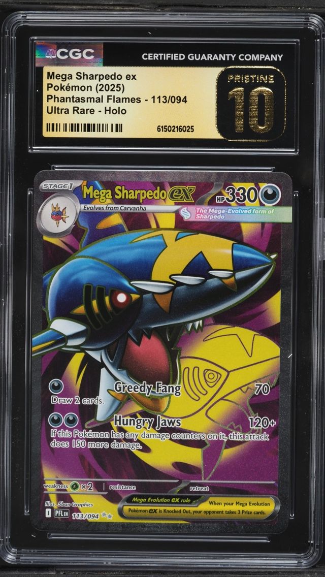 2025 Pokemon Mega Phantasmal Flames Full Art Mega Sharpedo Ex #113 CGC 10 PRISTINE