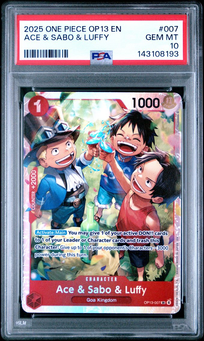 2025 #007 Ace & Sabo & Luffy PSA 10 OP13-Carrying on His Will One Piece