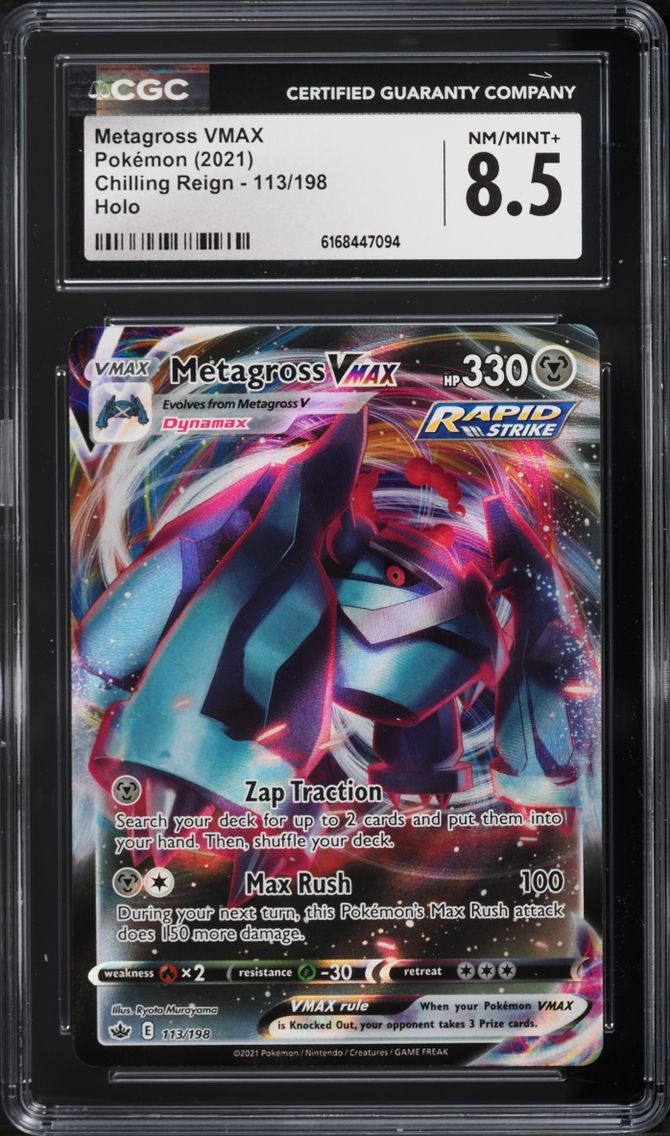 2021 Pokemon Sword & Shield Chilling Reign Full Art Metagross VMAX #113 CGC 8.5 NM-MT+