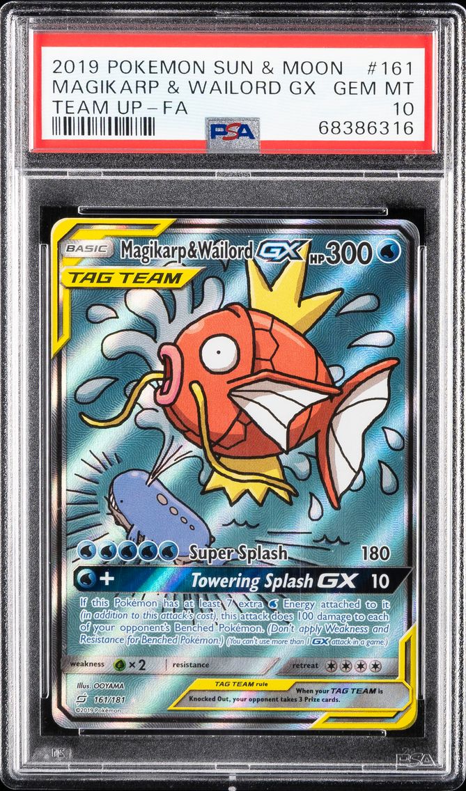 2019 #161 Full Art/Magikarp & Wailord GX PSA 10 Sun & Moon Team Up Pokemon