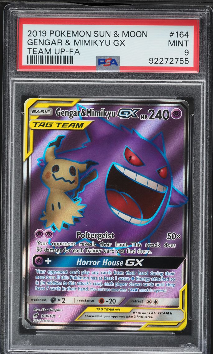 2019 #164 Full Art/Gengar & Mimikyu GX PSA 9 Sun & Moon Team Up Pokemon