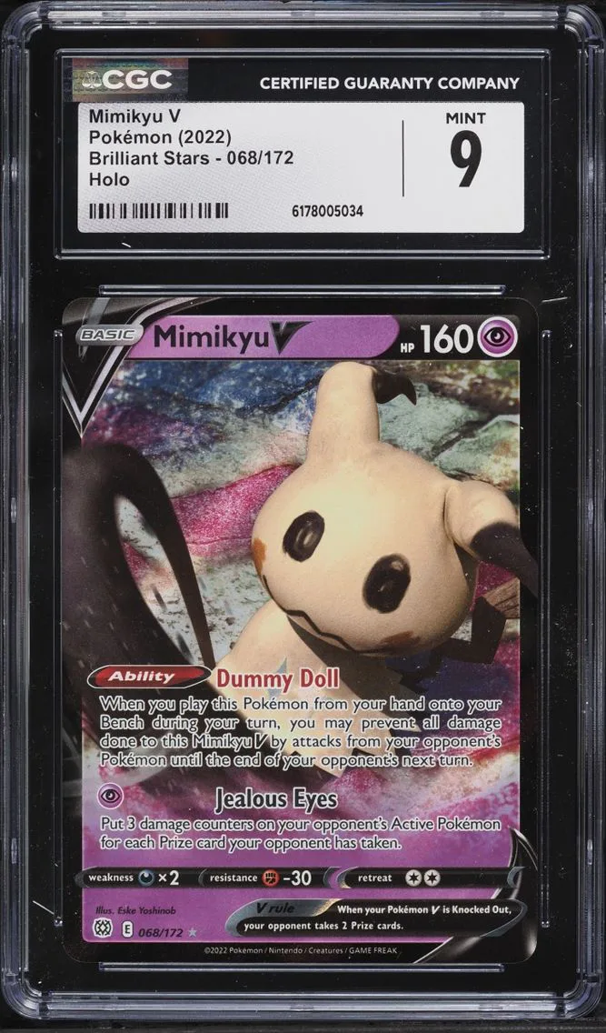2022 Pokemon Sword & Shield Brilliant Stars Holo Mimikyu V #68 CGC 9 MINT