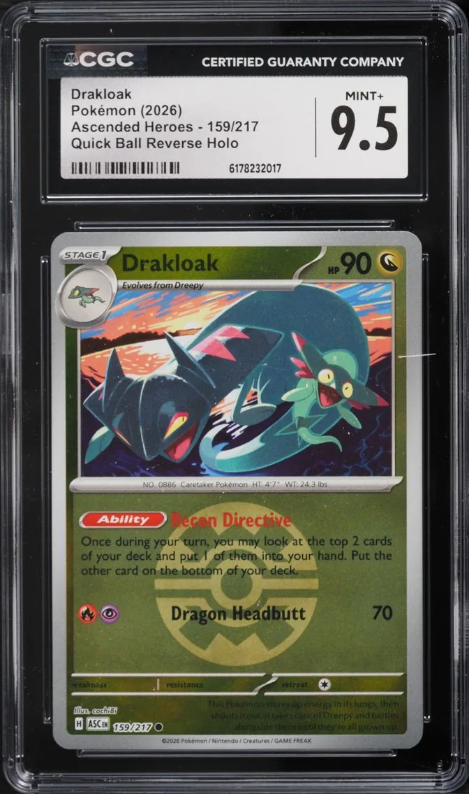 2026 Pokemon Mega Evolution Ascended Heroes Quick Ball Reverse Holo Drakloak #159 CGC 9.5 MINT+