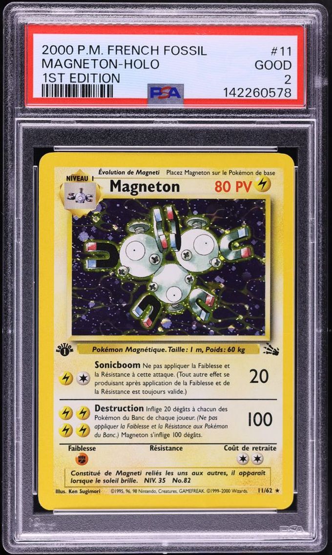 2000 Pokemon French Fossil 1st Edition Holo Magneton #11 PSA 2 GD