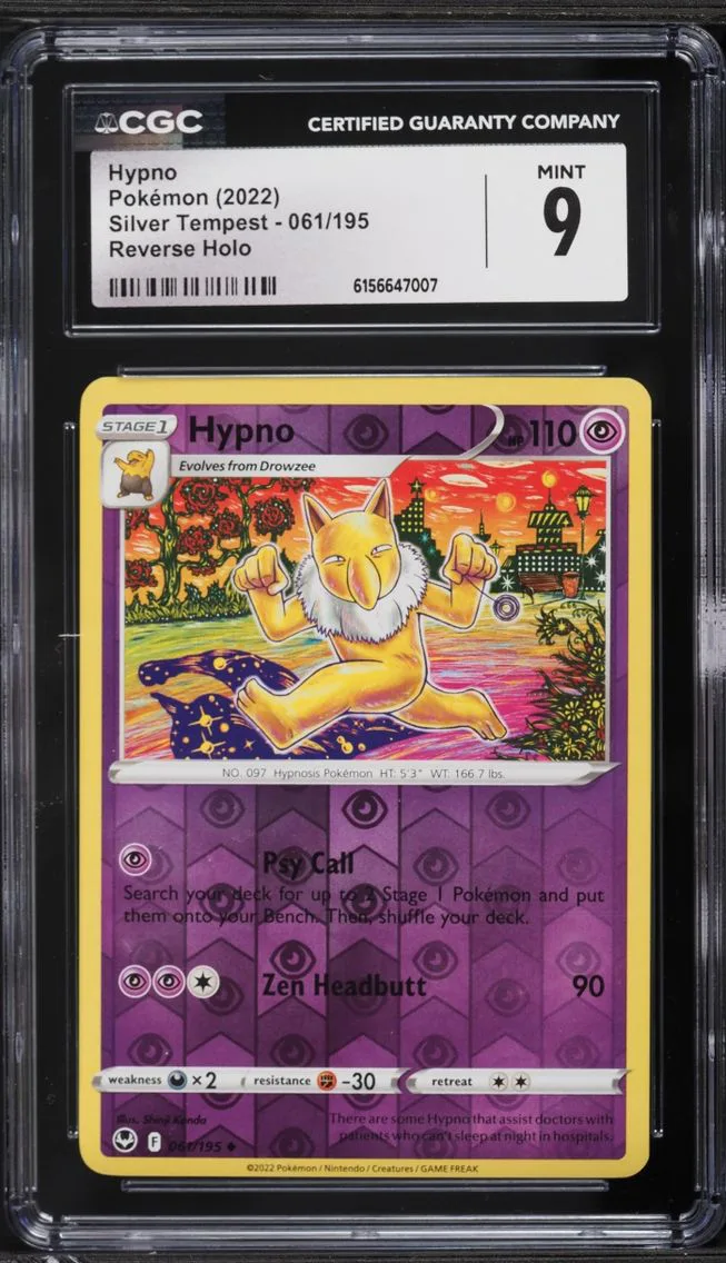 2022 Pokemon Sword & Shield Silver Tempest Reverse Holo Hypno #061 CGC 9 MINT