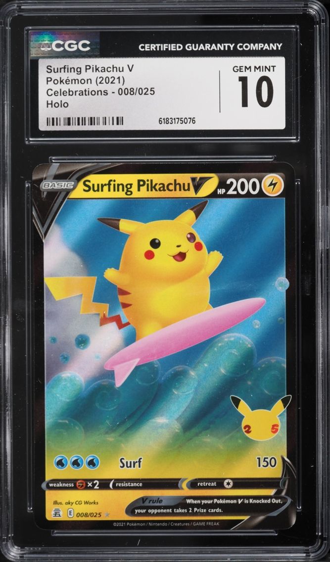 2021 #8 Surfing Pikachu V CGC 10 Pokemon Sword & Shield Celebrations Holo
