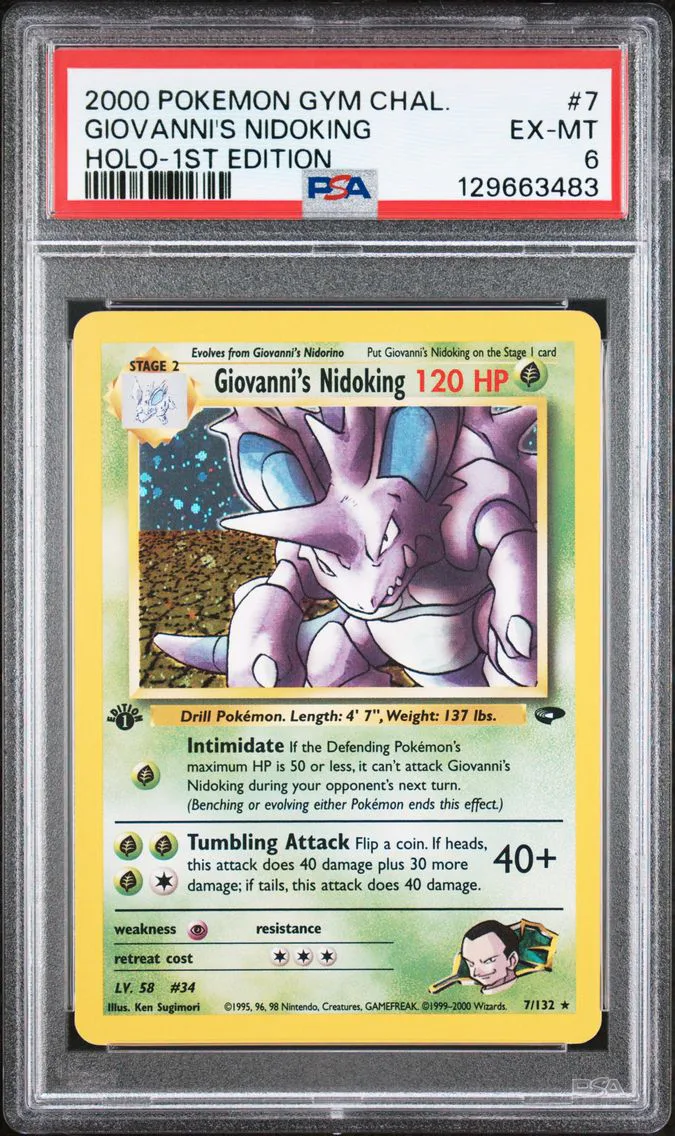 2000 #7 Giovanni's Nidoking Holo-1st Edition PSA 6 Gym Challenge Pokemon