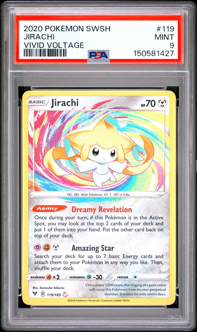 2020 #119 Jirachi PSA 9 Base Pokemon Sword & Shield Vivid Voltage Pokemon