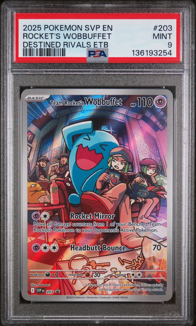 2025 #203 Team Rocket's Wobbuffet PSA 9 Svp EN-SV Black Star Promo
