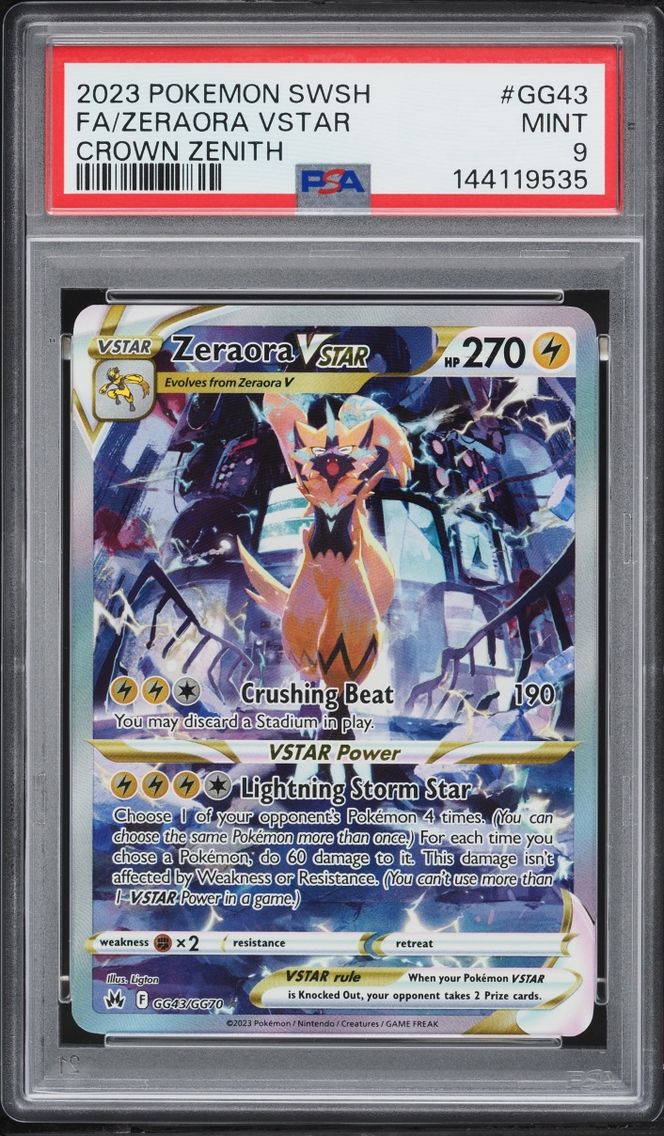2023 Pokemon Sword & Shield Crown Zenith Alt Art Zeraora Vstar #GG43 PSA 9 MINT