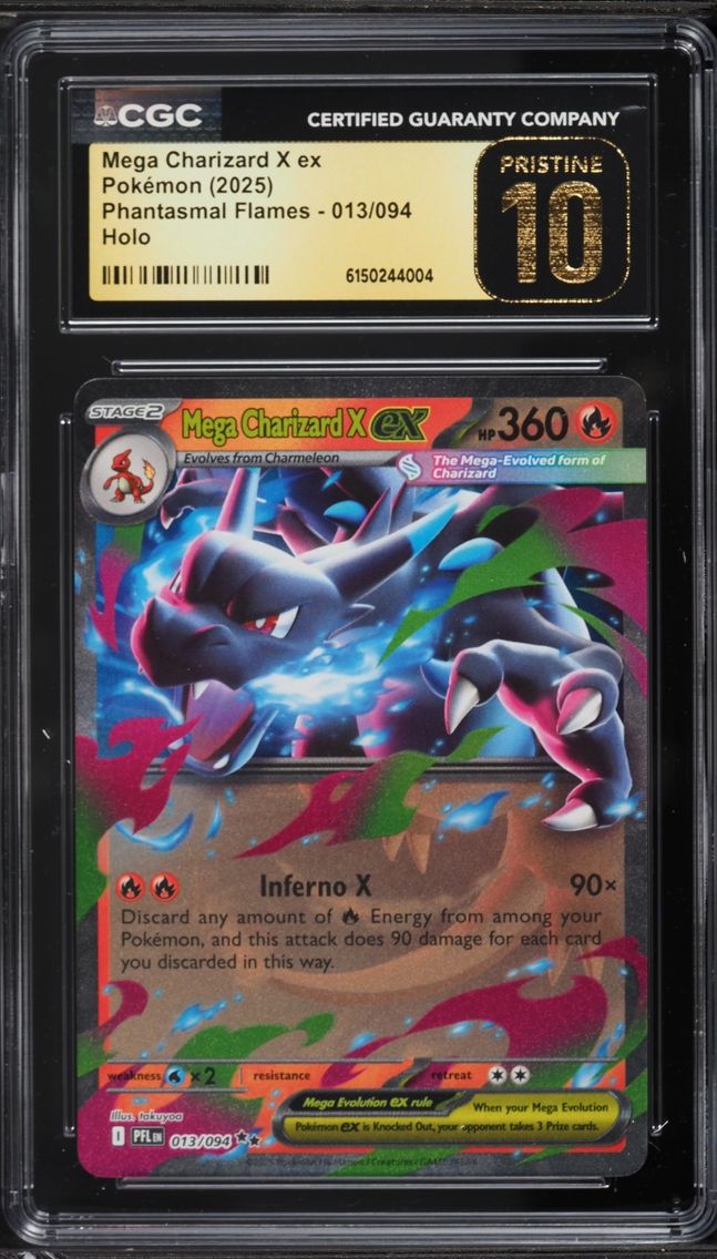 2025 Pokemon Mega Evolution Phantasmal Flames Holo Mega Charizard X EX #13 CGC 10 PRISTINE
