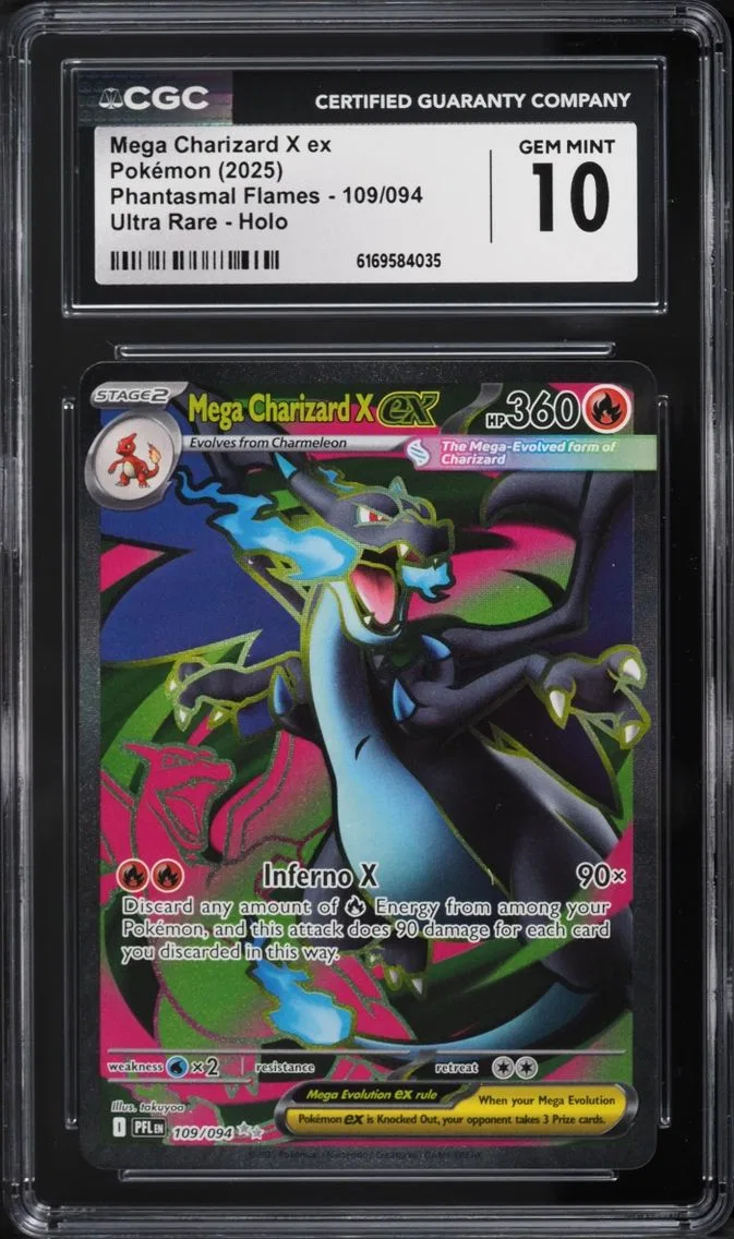 2025 Pokemon Mega Evolution Phantasmal Flames Full Art Mega Charizard X ex #109 CGC 10 GEM MINT