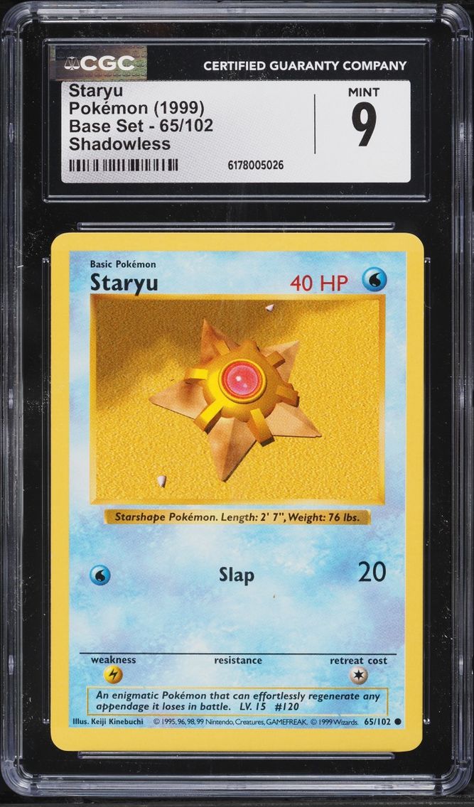 1999 Pokemon Base Set Shadowless Staryu #65 CGC 9 MINT