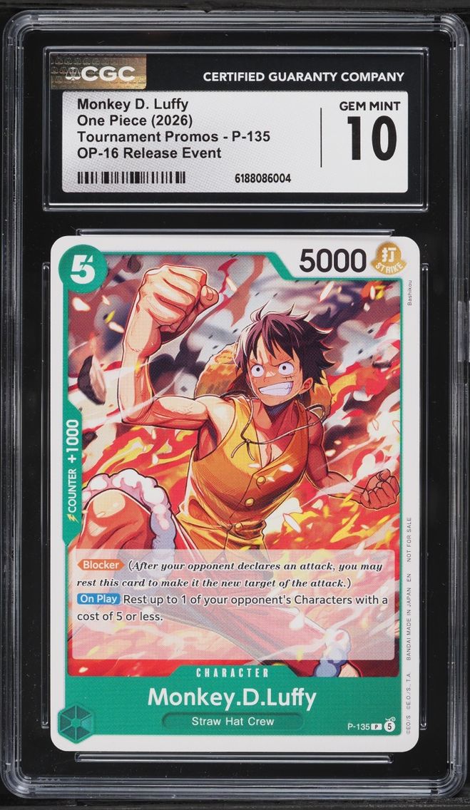 2026 #P-135 CGC 10 One Piece Tournament Promos OP-16 Release Event Monkey D. Luffy