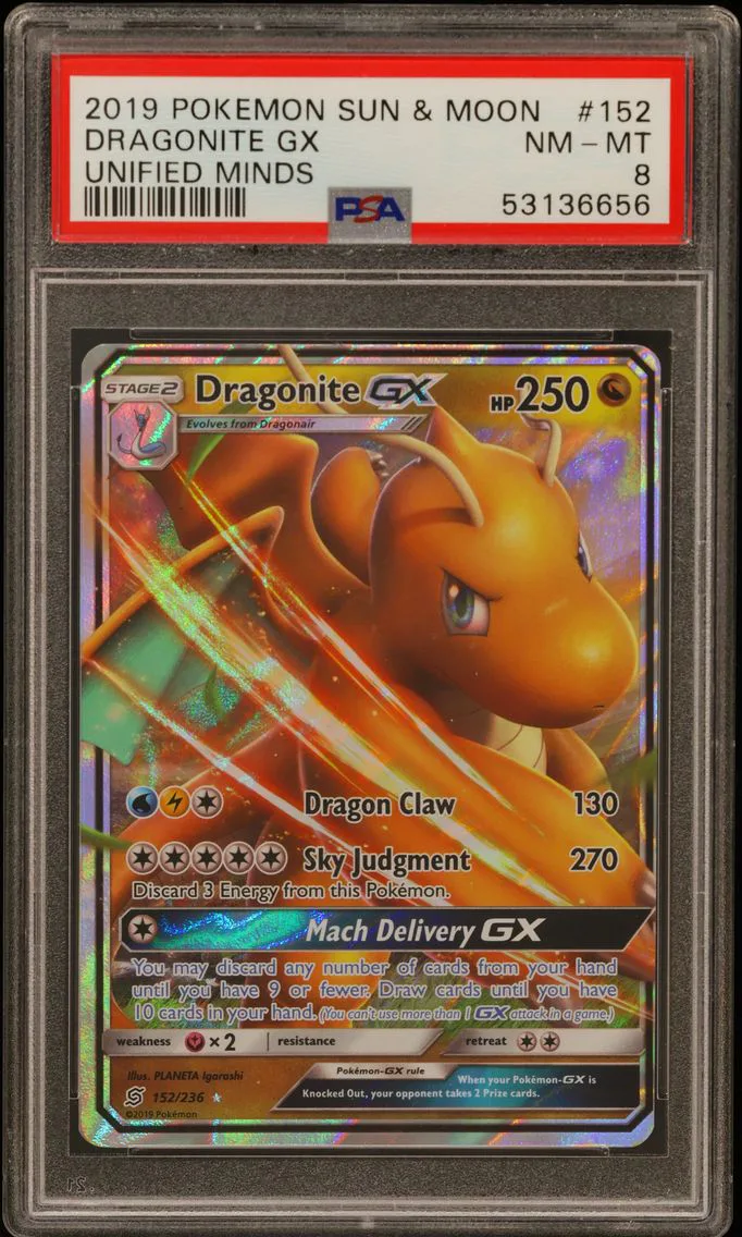 2019 #152 Dragonite GX PSA 8 Sun & Moon Unified Minds