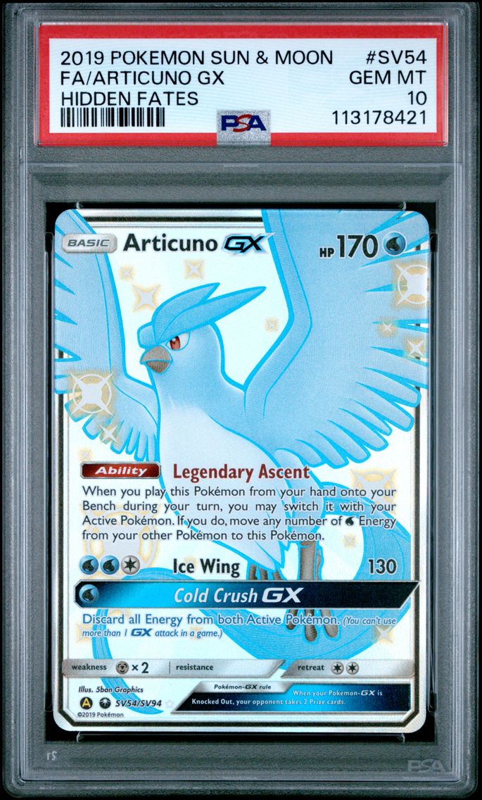 2019 #SV54 Full Art/Articuno GX PSA 10 Sun & Moon Hidden Fates Pokemon