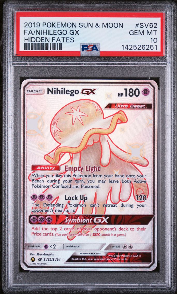 2019 #SV62 Full Art/Nihilego GX PSA 10 Sun & Moon Hidden Fates