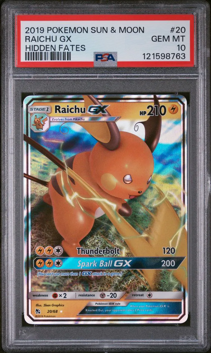 2019 #20 Raichu GX PSA 10 Sun & Moon Hidden Fates