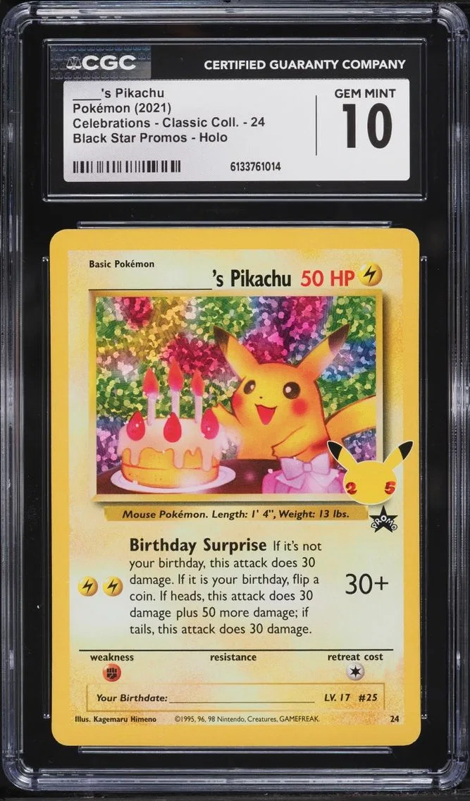2021 Pokemon Sword & Shield Promo Celebrations Holo Birthday Pikachu #24 CGC 10 GEM MINT