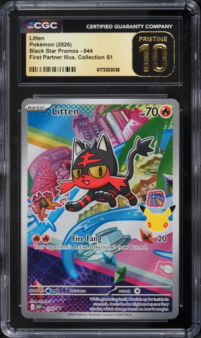 2026 Pokemon Mega Evolution Promo First Partner Illustration S1 Full Art Litten #44 CGC 10
