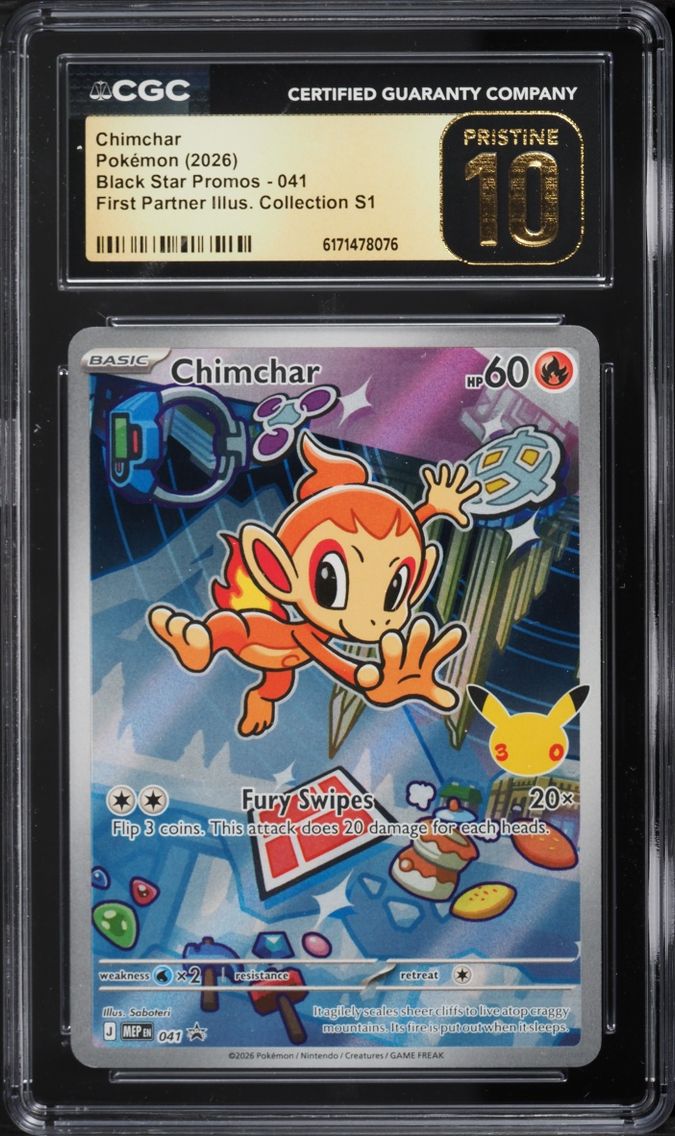 2026 Pokemon Mega Promo First Partner Illustration S1 Full Art Chimchar #41 CGC 10 PRISTINE