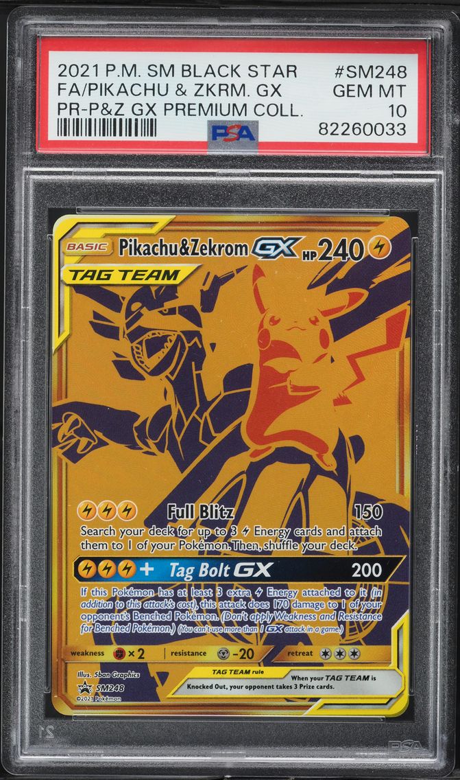 2021 #SM248 Full Art/Pikachu & Zekrom GX PSA 10 SM Black Star Promo Pokemon