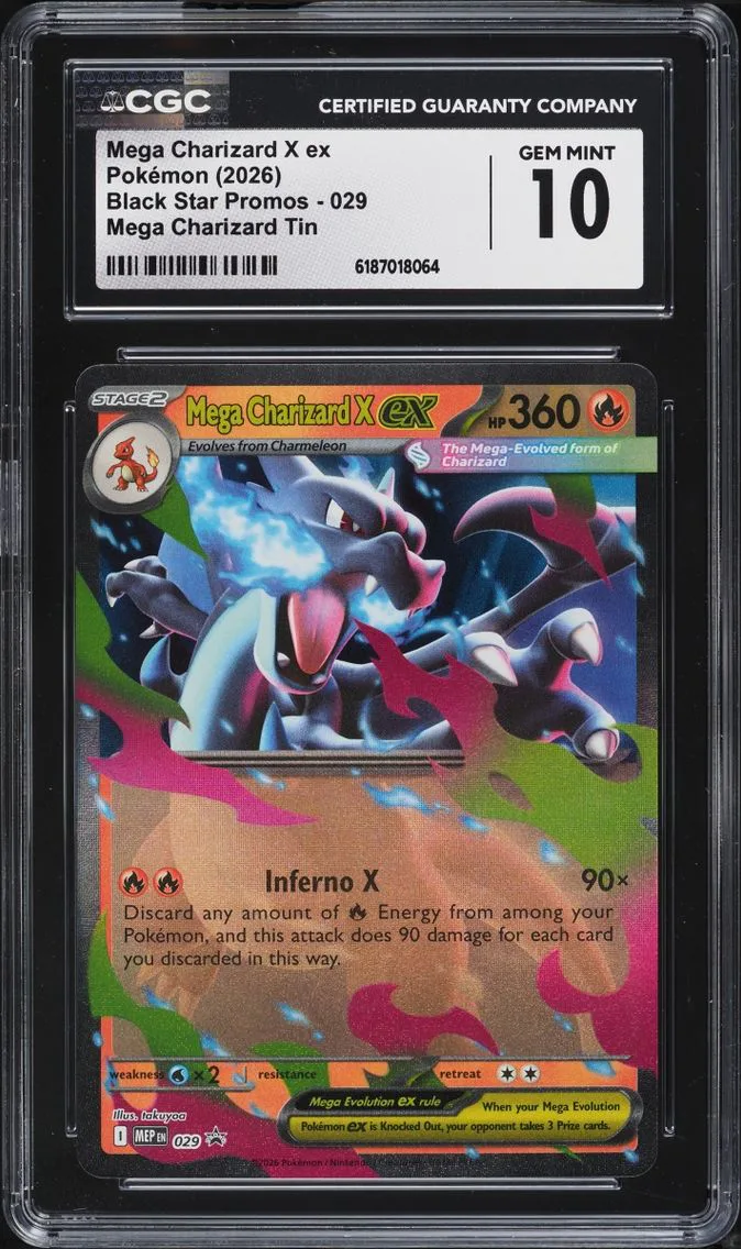 2026 #29 Mega Charizard X EX CGC 10 Pokemon Mega Evolution Black Star Promo Tin