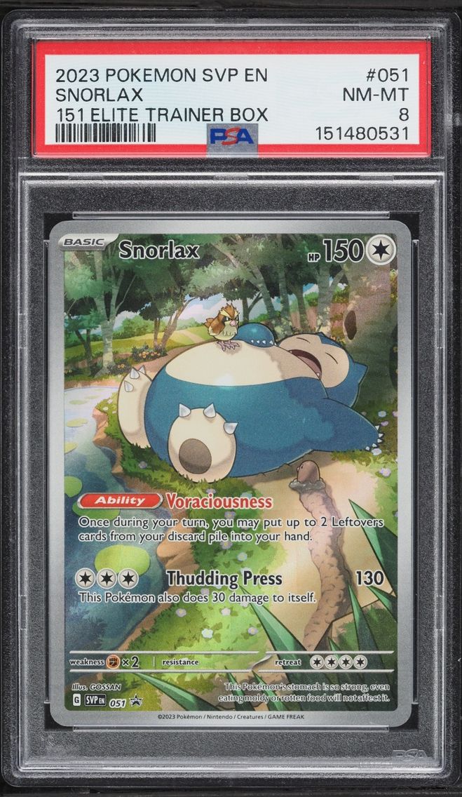 2023 Pokemon Scarlet & Violet Promo 151 ETB Full Art Snorlax #51 PSA 8 NM-MT