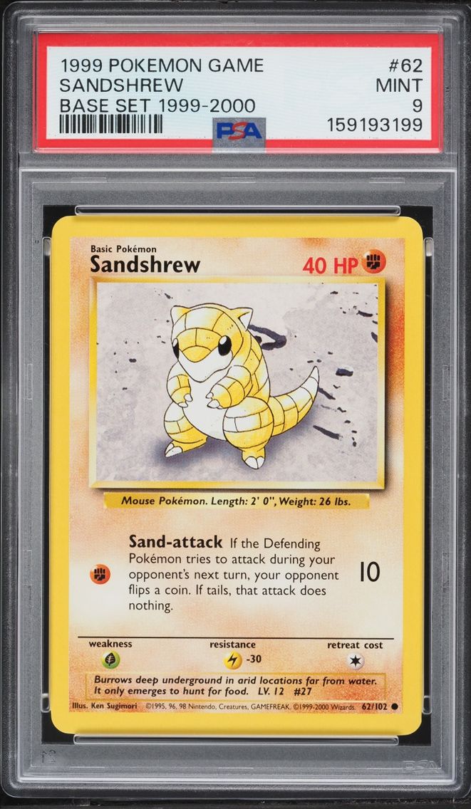 1999 Pokemon Base Set Sandshrew #62 PSA 9 MINT