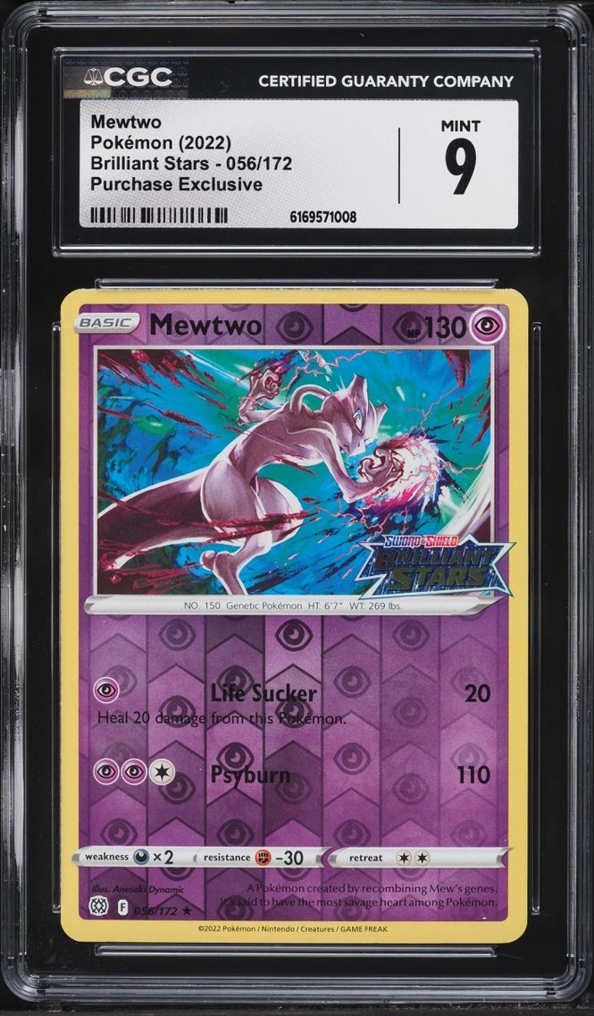 2022 Pokemon Sword & Shield Brilliant Stars Purchase Exclusive Mewtwo #56 CGC 9 MINT