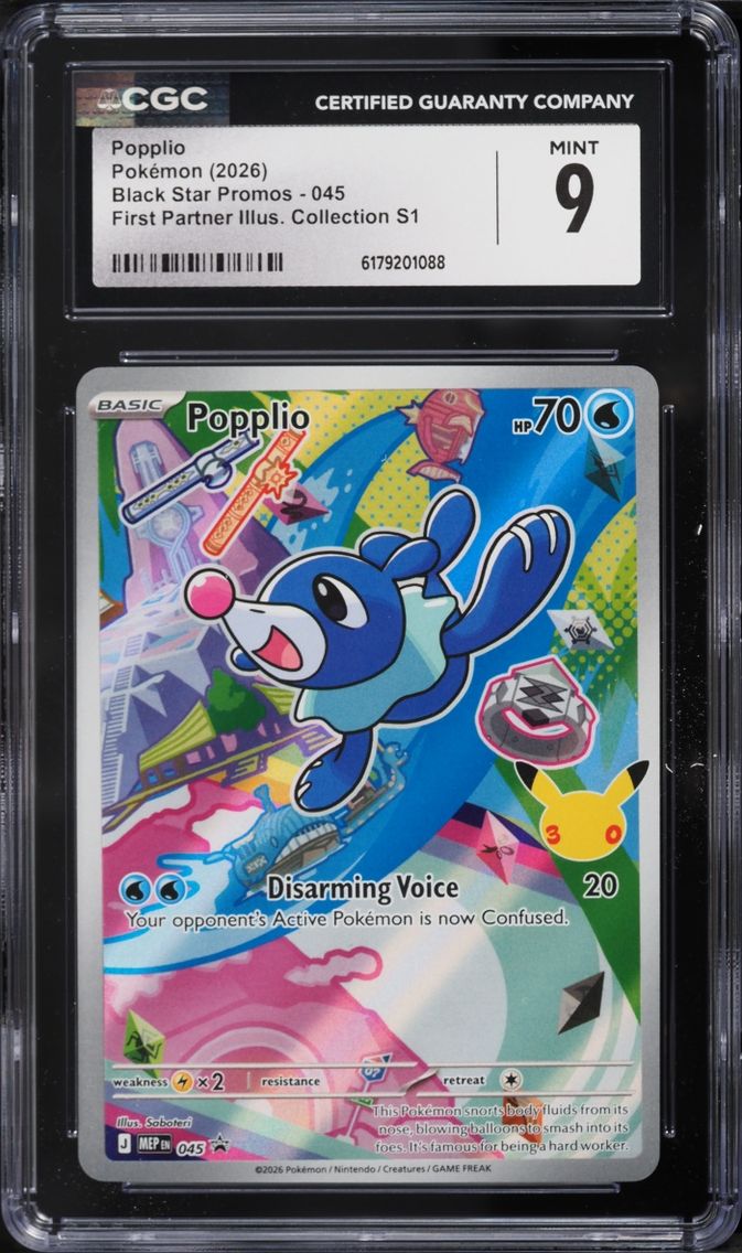 2026 Pokemon Mega Evolution Promo First Partner Illustration Full Art Popplio #45 CGC 9 MINT