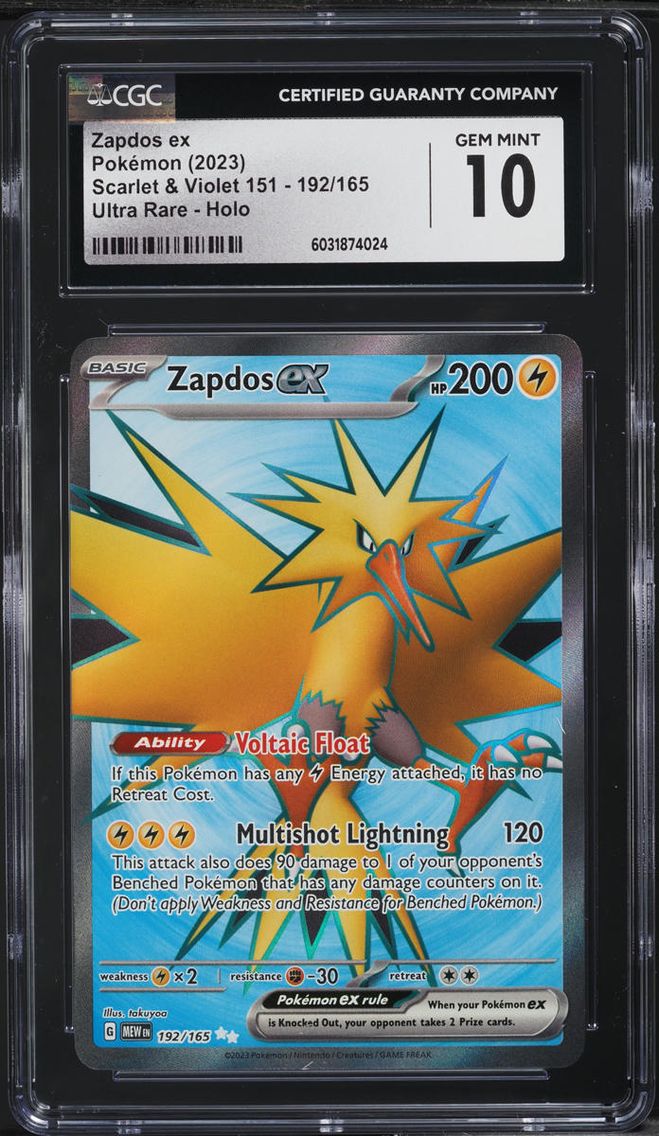 2023 Pokemon Scarlet & Violet 151 Full Art Zapdos ex #192 CGC 10 GEM MINT