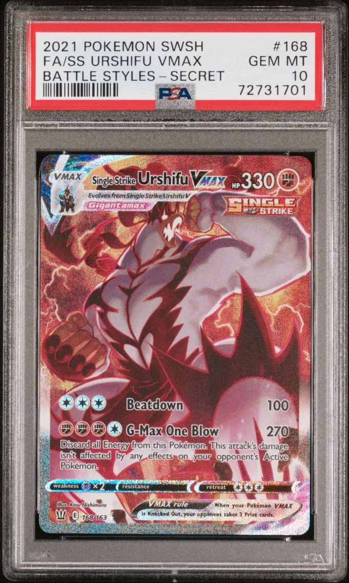2021 #168 Full Art/Single Strike Urshifu Vmax PSA 10 Sword & Shield Battle Styles