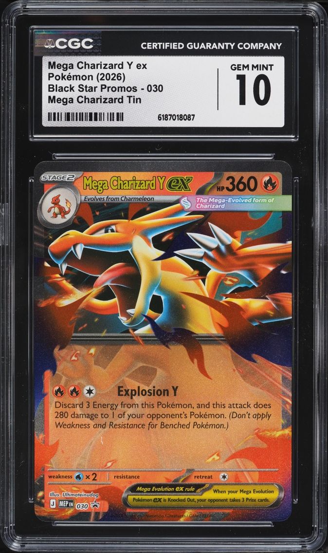 2026 #30 Mega Charizard Y EX CGC 10 Pokemon Mega Evolution Black Star Promo Tin