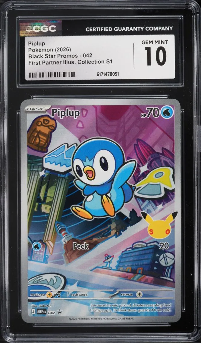 2026 Pokemon Mega Evolution Promo First Partner Illustration S1 Full Art Piplup #42 CGC 10 GEM