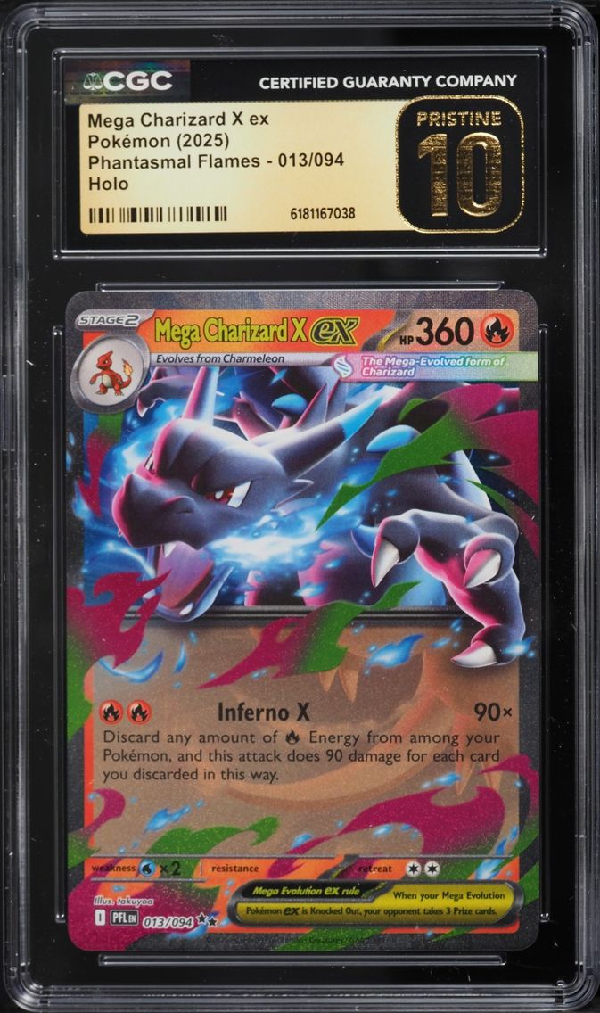 2025 Pokemon Mega Evolution Phantasmal Flames Holo Mega Charizard X Ex #13 CGC 10 PRISTINE