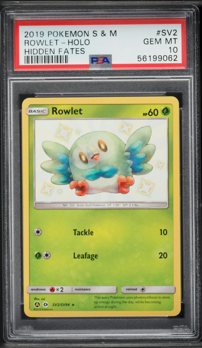 2019 #SV2 Rowlet-Holo PSA 10 Sun & Moon Hidden Fates Pokemon