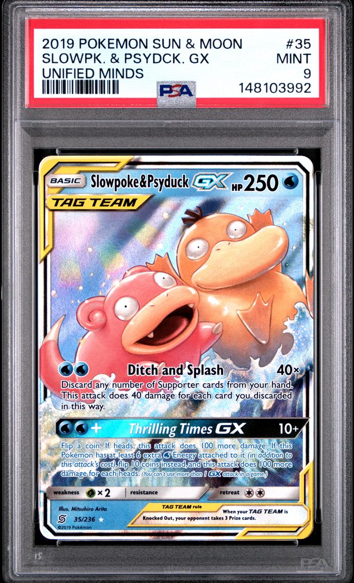 2019 #35 Slowpoke & Psyduck GX PSA 9 Sun & Moon Unified Minds