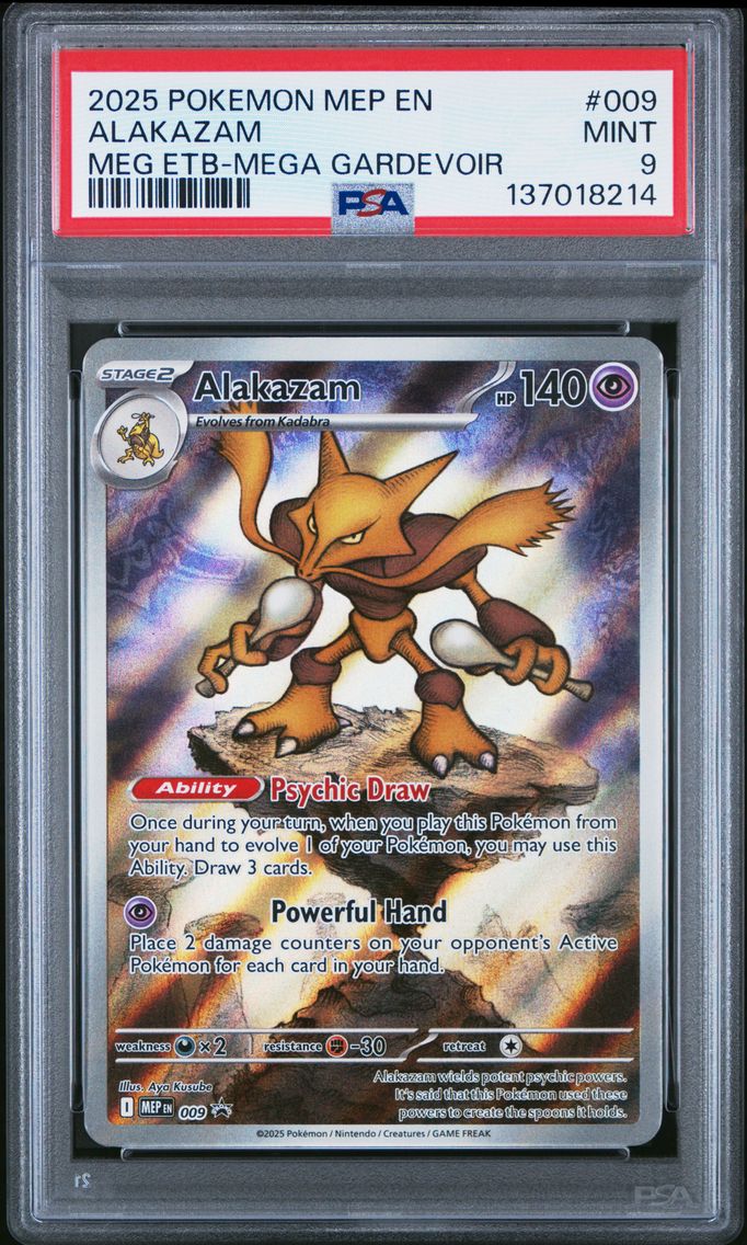 2025 #009 Alakazam PSA 9 Mep EN-Me Black Star Promo