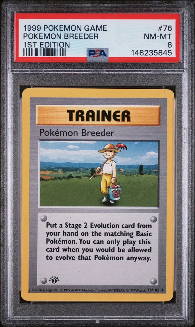 1999 #76 Pokemon Breeder 1st Edition PSA 8 Game