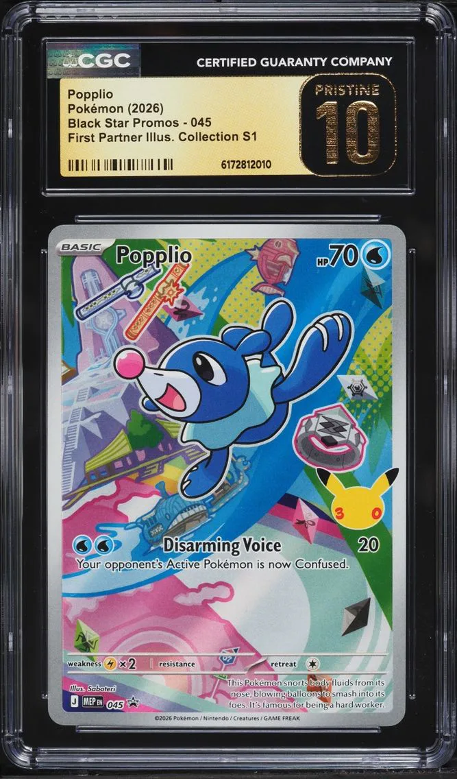 2026 Pokemon Mega Promo First Partner Illustration S1 Full Art Popplio #45 CGC 10 PRISTINE
