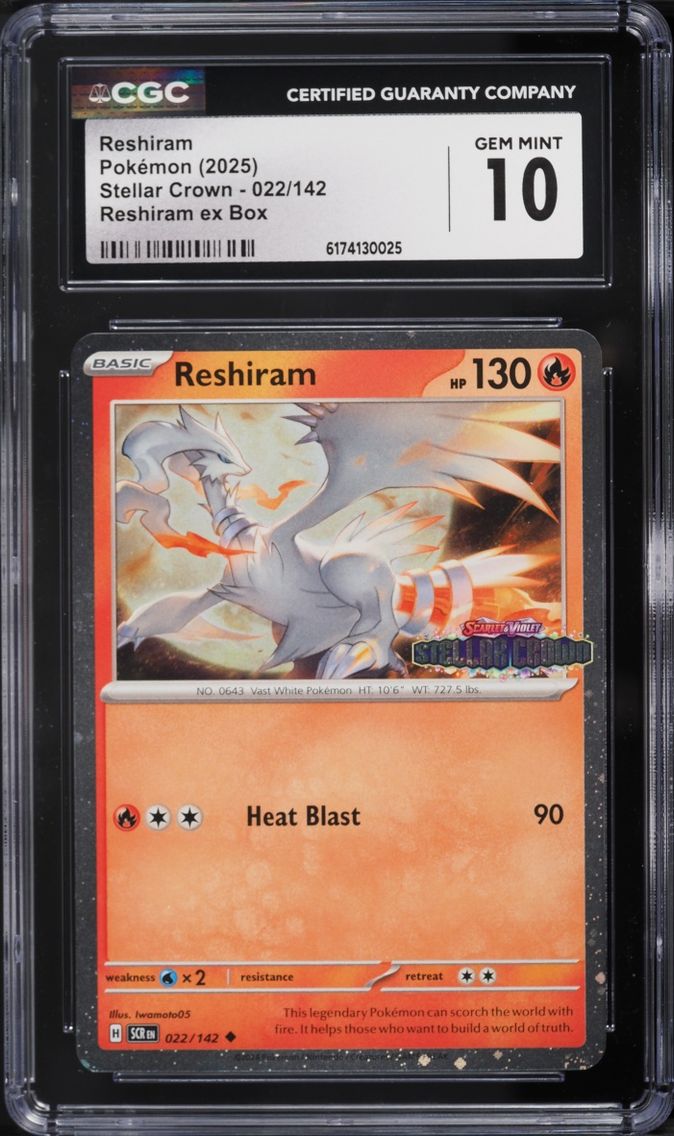 2025 Pokemon Scarlet & Violet Stellar Crown Reshiram ex Box Reshiram #22 CGC 10 GEM MINT