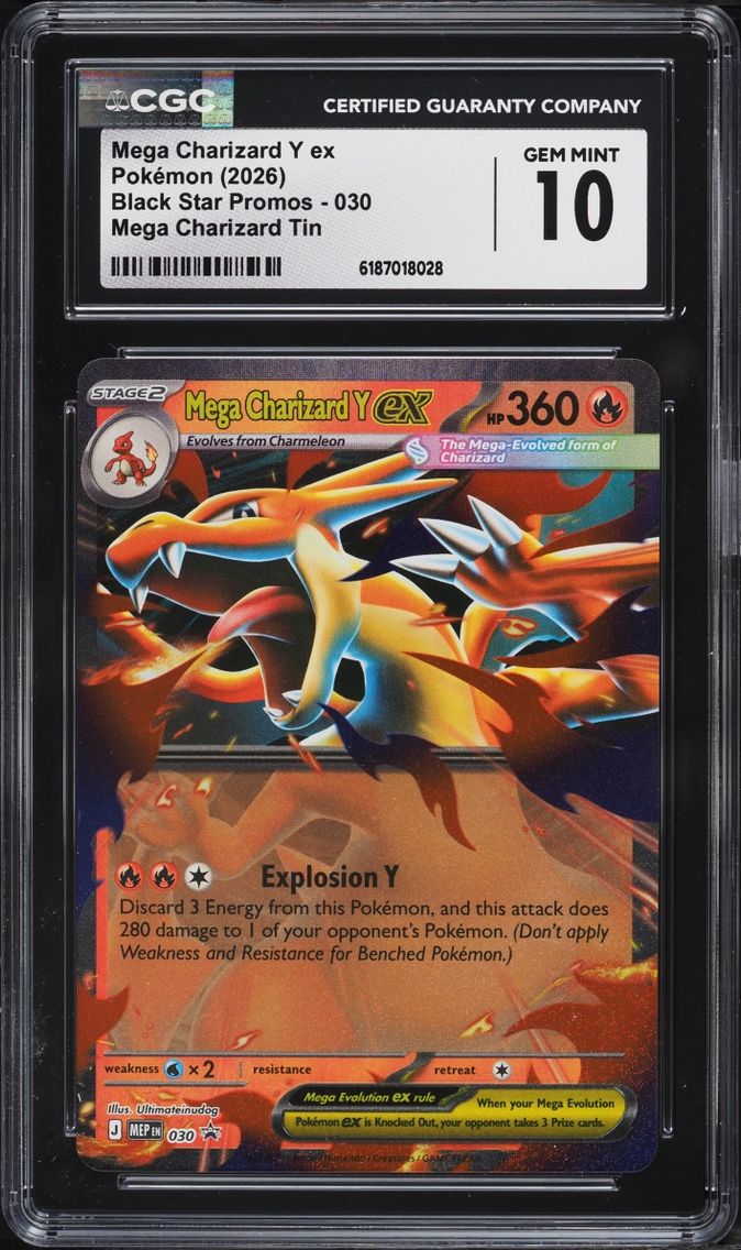 2026 #30 Mega Charizard Y EX CGC 10 Pokemon Mega Evolution Black Star Promo Tin