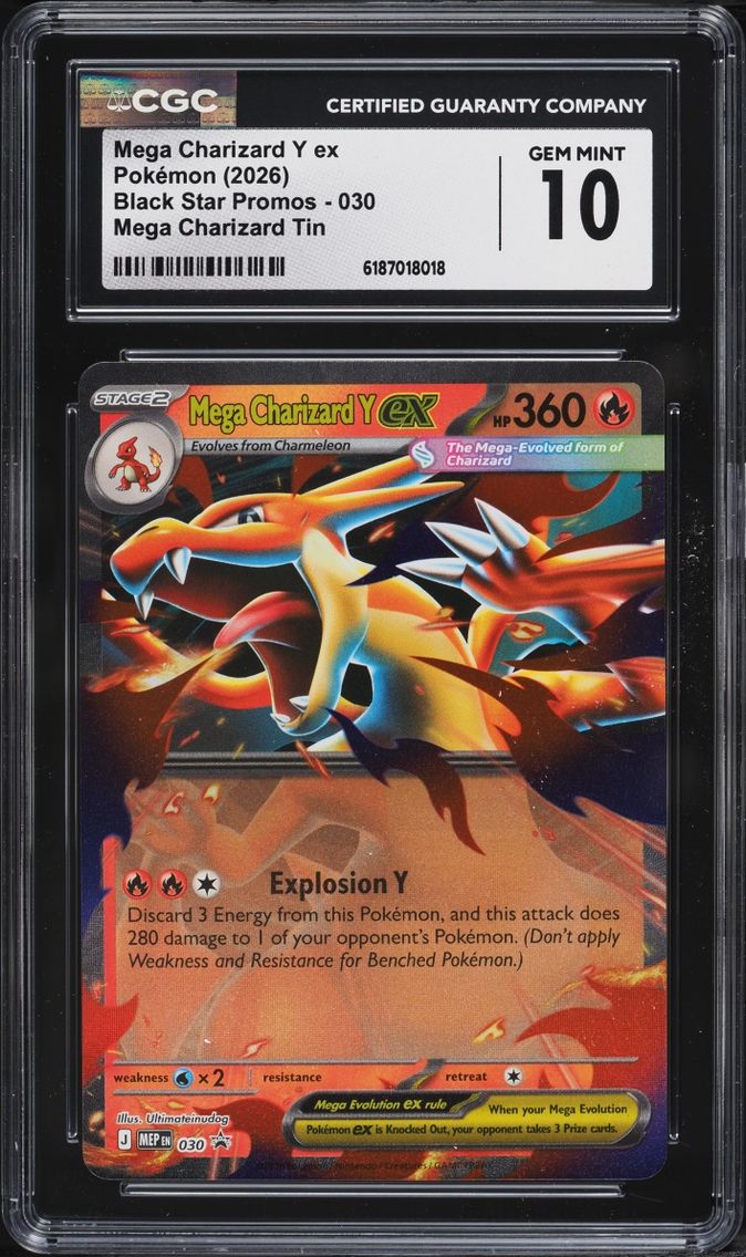 2026 #30 Mega Charizard Y EX CGC 10 Pokemon Mega Evolution Black Star Promo Tin